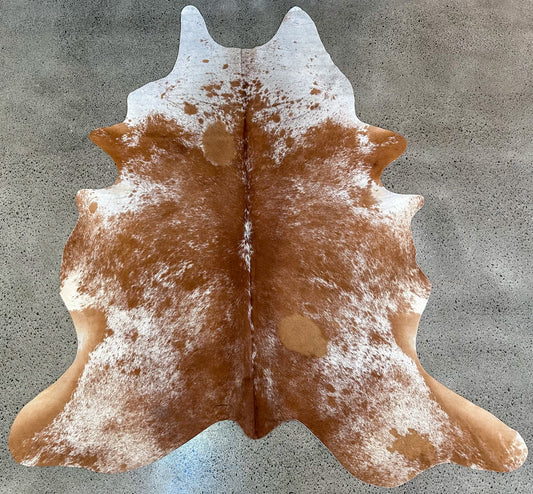 Large Premium Genuine Cowhide Rug in Speckled Brown and White
