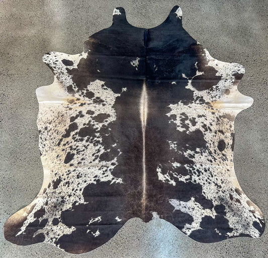 Large Cowhide Rug in Dark Brown & White Speckled