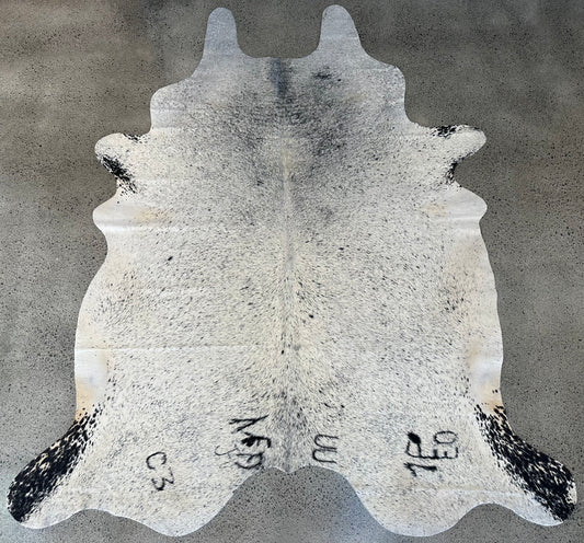Large Premium Genuine Cowhide Rug in White and Black salt and pepper pattern