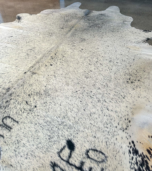 Large Premium Genuine Cowhide Rug in White and Black salt and pepper pattern