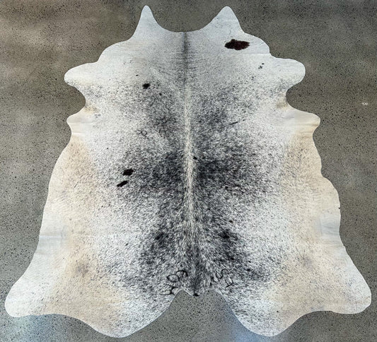 Large Premium Genuine Cowhide Rug in White and Black salt and pepper pattern
