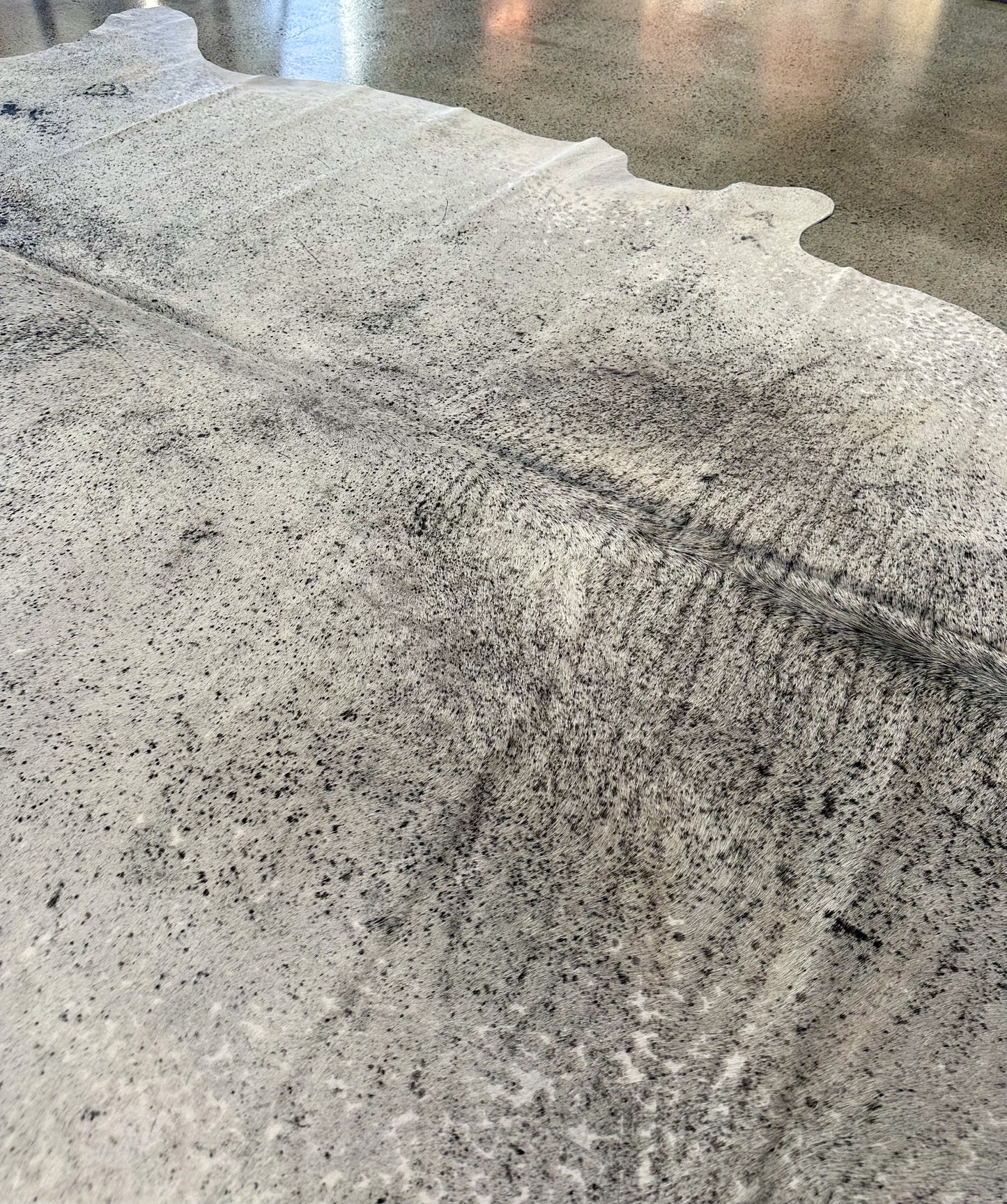 Large Premium Genuine Cowhide Rug in White and Black salt and pepper pattern