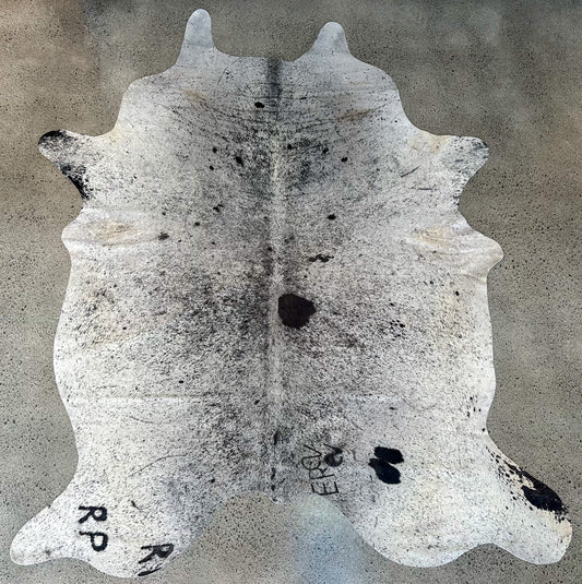 Large Premium Genuine Cowhide Rug in White and Black salt and pepper pattern