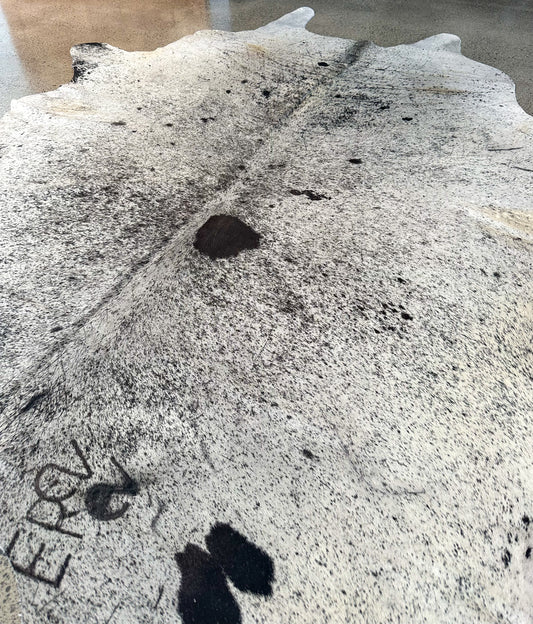 Large Premium Genuine Cowhide Rug in White and Black salt and pepper pattern