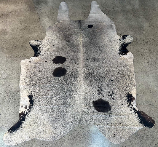 Large Premium Genuine Cowhide Rug in White and Black salt and pepper pattern