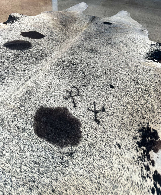 Large Premium Genuine Cowhide Rug in White and Black salt and pepper pattern