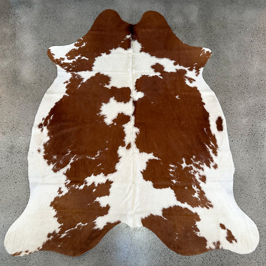 Large Premium Cowhide Rug in Brown and White