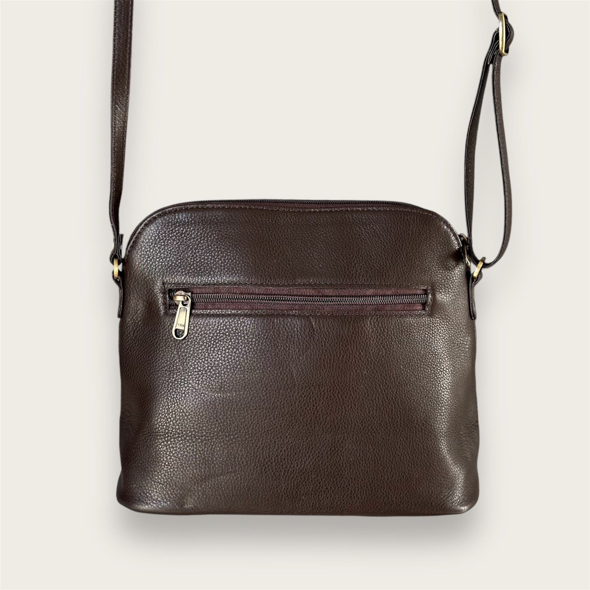 Large cowhide and leather crossbody bag in brown & white