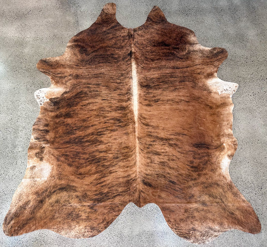 Large Cowhide Rug in Brown and White Brindle