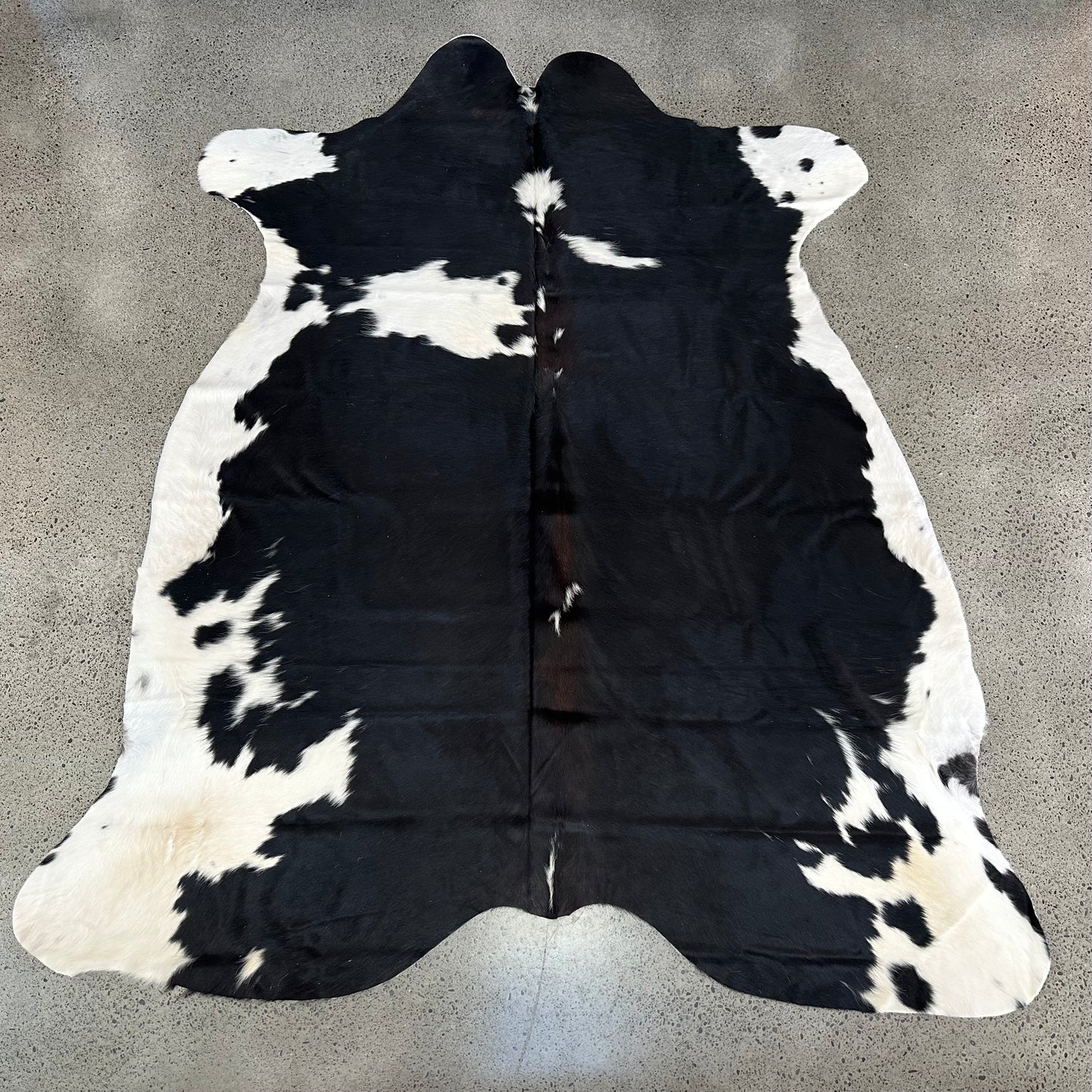 Large Premium Cowhide Rug in Black and White with Brown Ridge