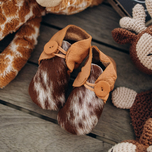 Cowhide & Leather Baby Booties in tan