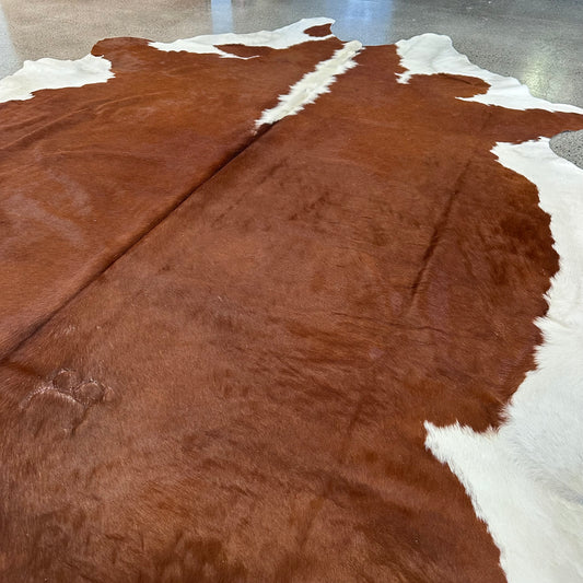 Large Premium Cowhide Rug Brown & White Hereford