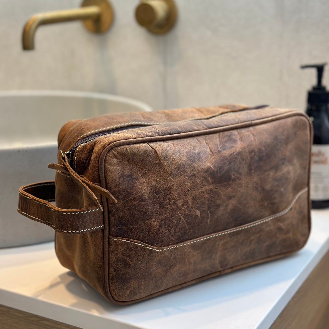 Vintage leather toiletry bag