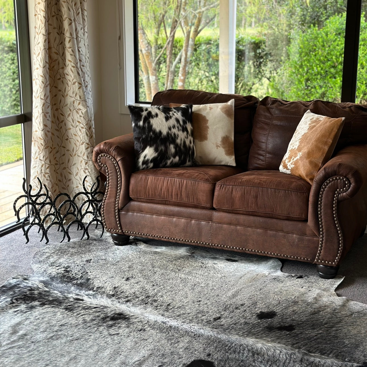 Cowhide cushions and cowhide rug