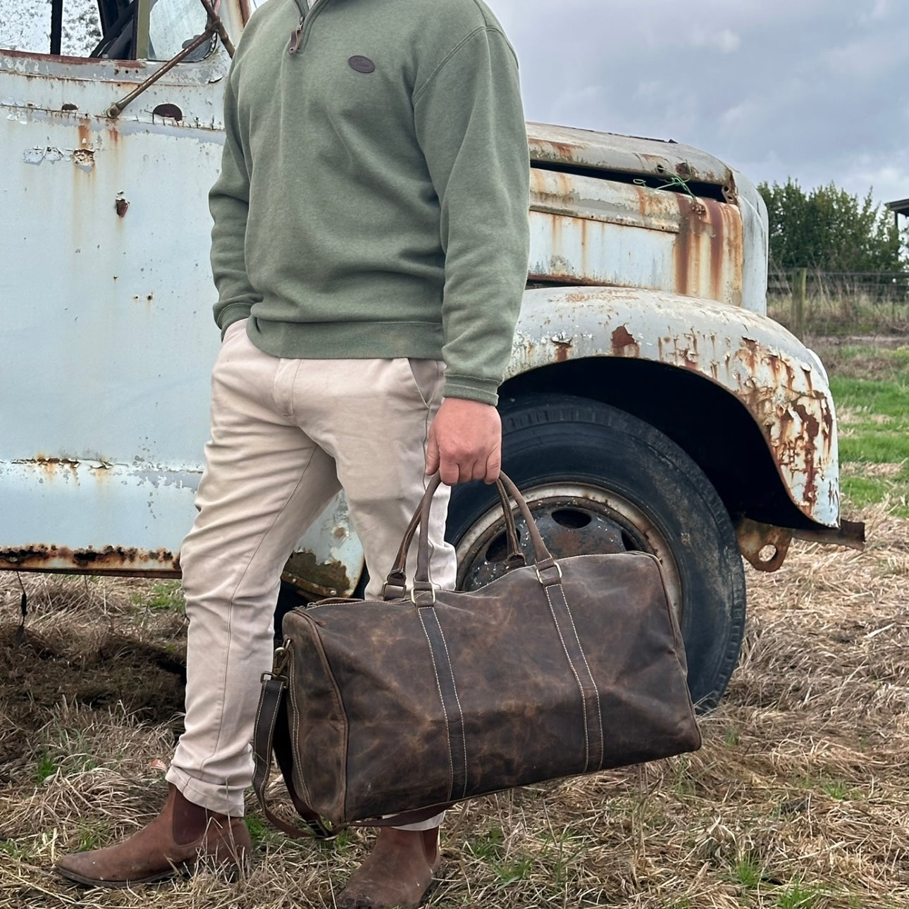 Vintage Leather Travel Bag Full Grain Leather Duffle Bag Handmade