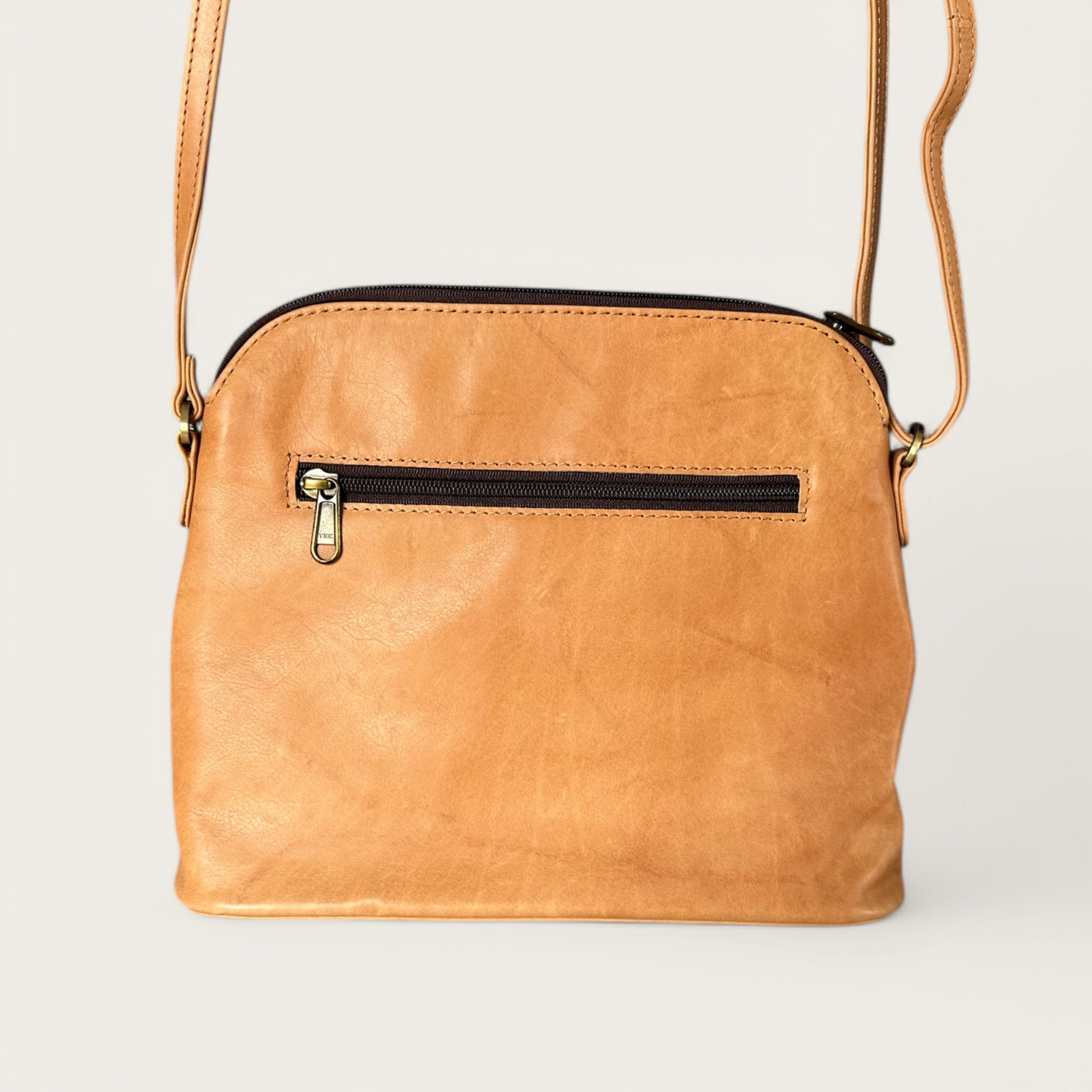 Large cowhide and leather crossbody bag in tan & white