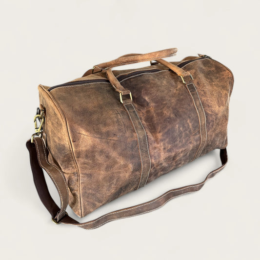 Genuine Vintage Leather Travel Weekend Bag in tan