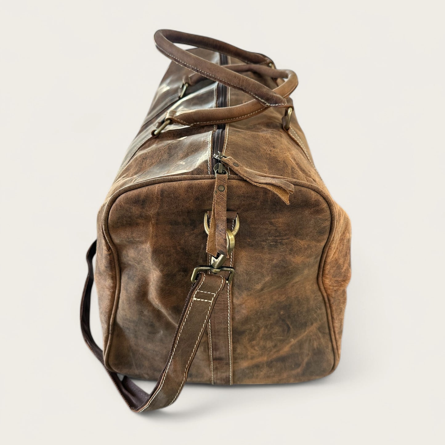 Genuine Vintage Leather Travel Weekend Bag in tan