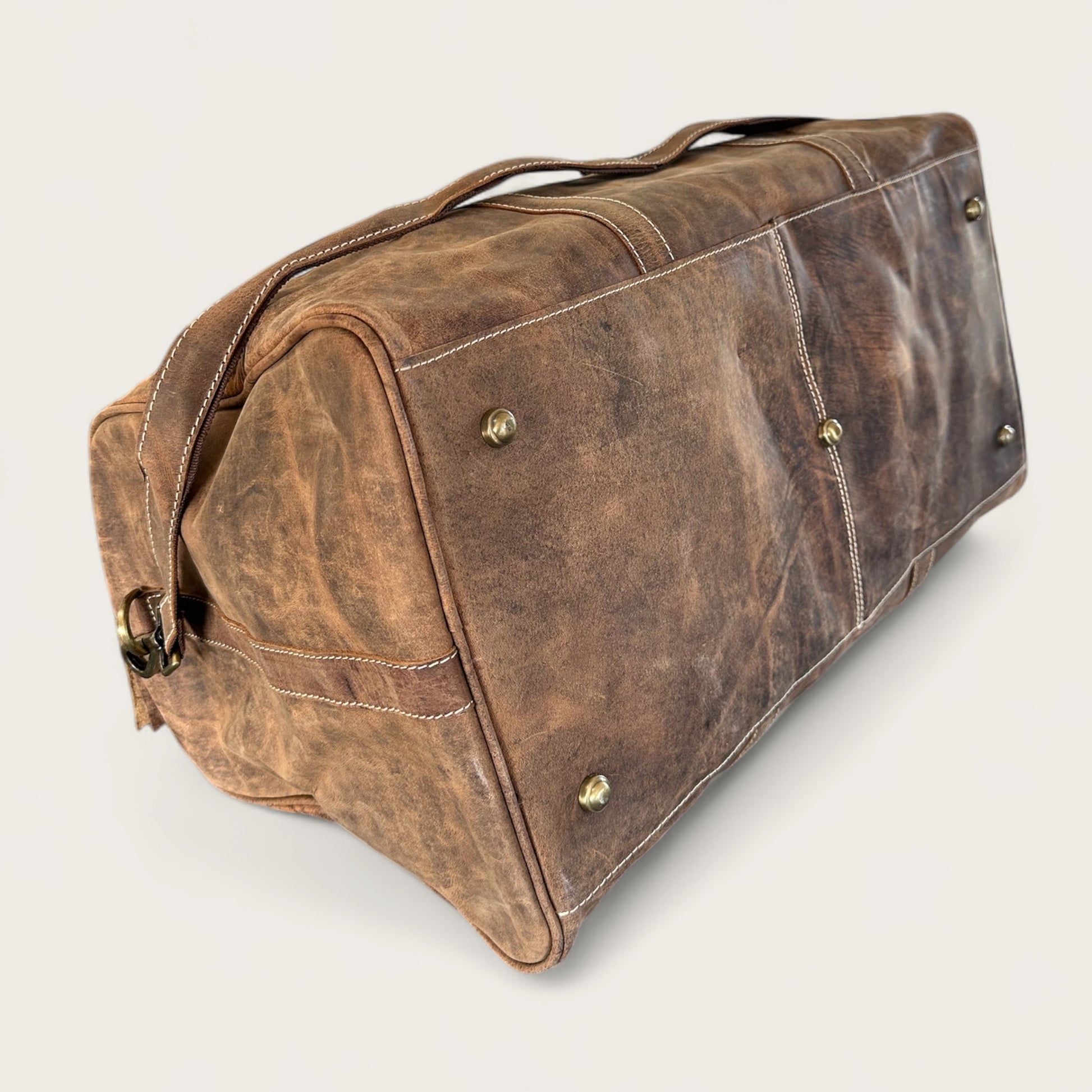 Genuine Vintage Leather Travel Weekend Bag in tan