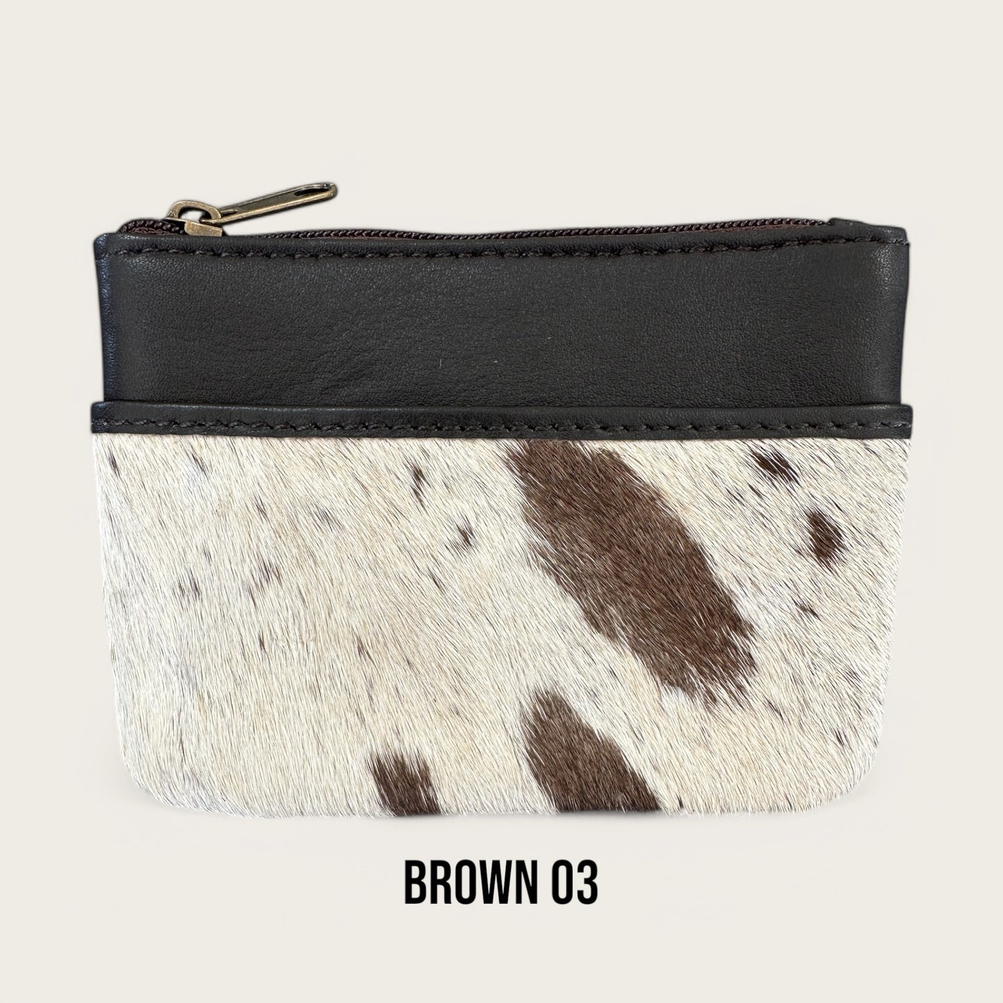 Brown and White Cowhide and Leather Purse
