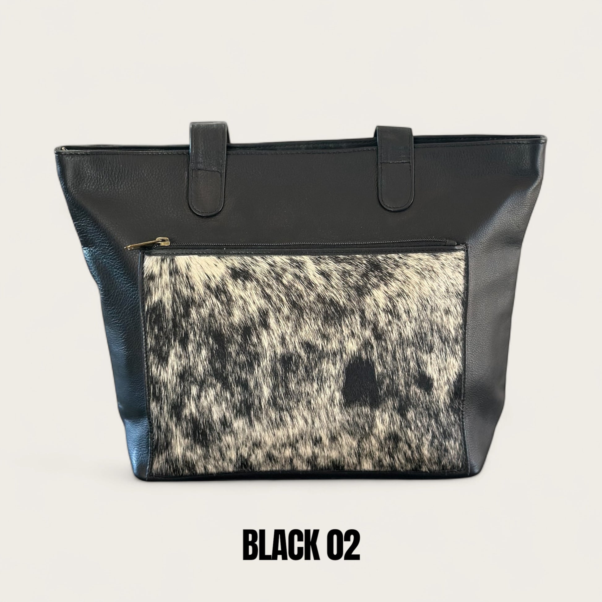 Large cowhide and leather tote in black