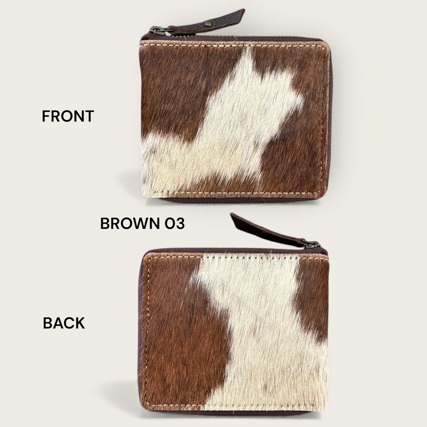 Unisex Leather and cowhide wallet in brown and white