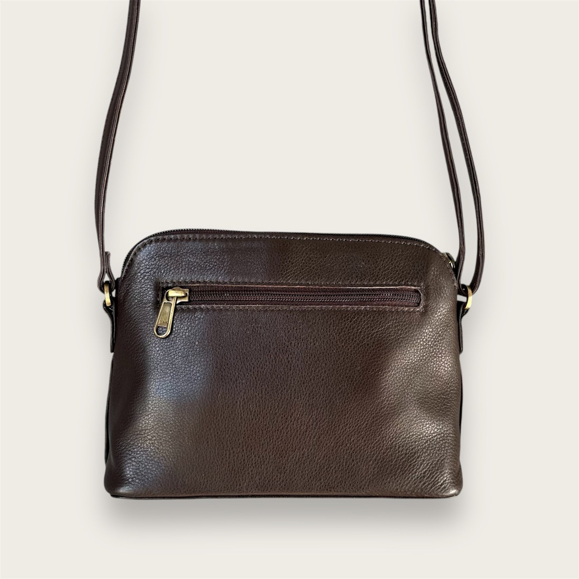 Cowhide and leather crossbody bag in brown & white