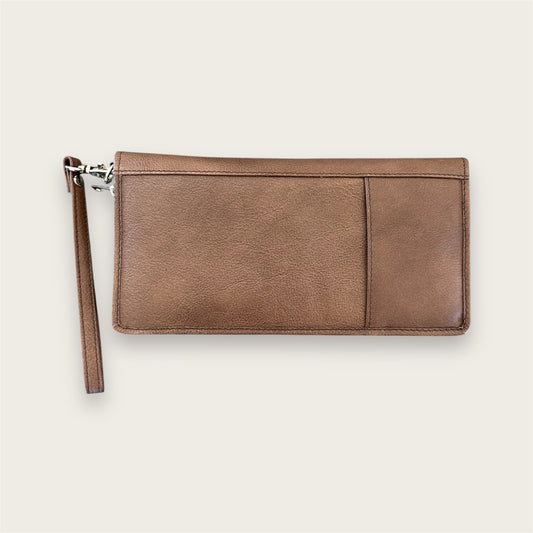 Large leather travel wallet in dark brown