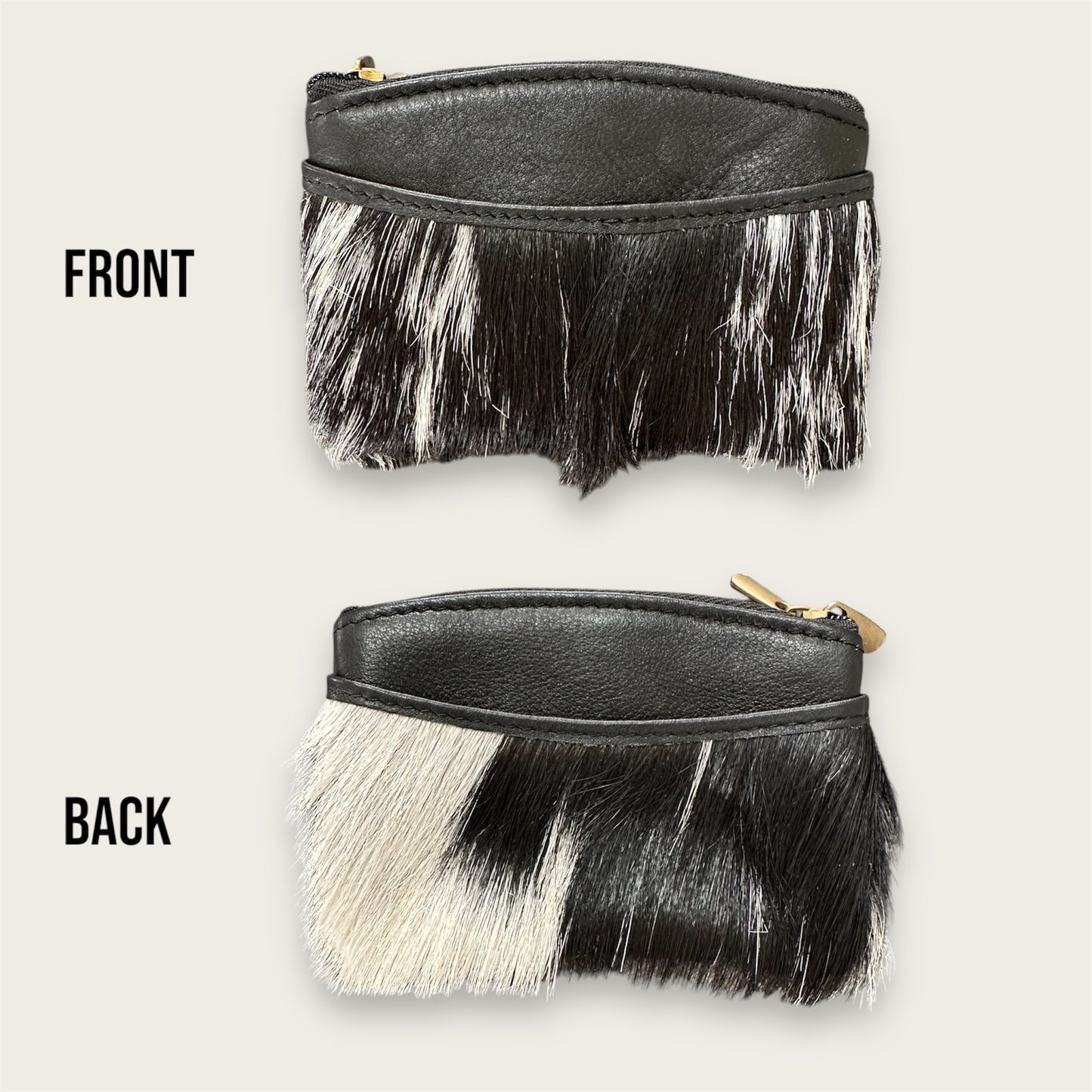 Black and White Cowhide and Leather Double Zip Purse