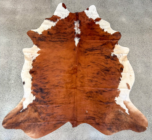 Large Premium Genuine Cowhide Rug in White, Brown and Black