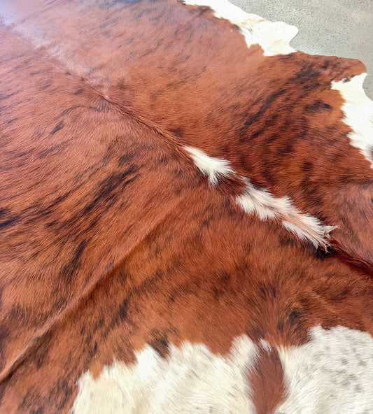 Large Premium Genuine Cowhide Rug in White, Brown and Black