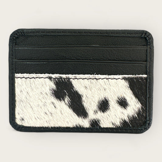 Cowhide and Leather Card Holder with ID window  in Black and White