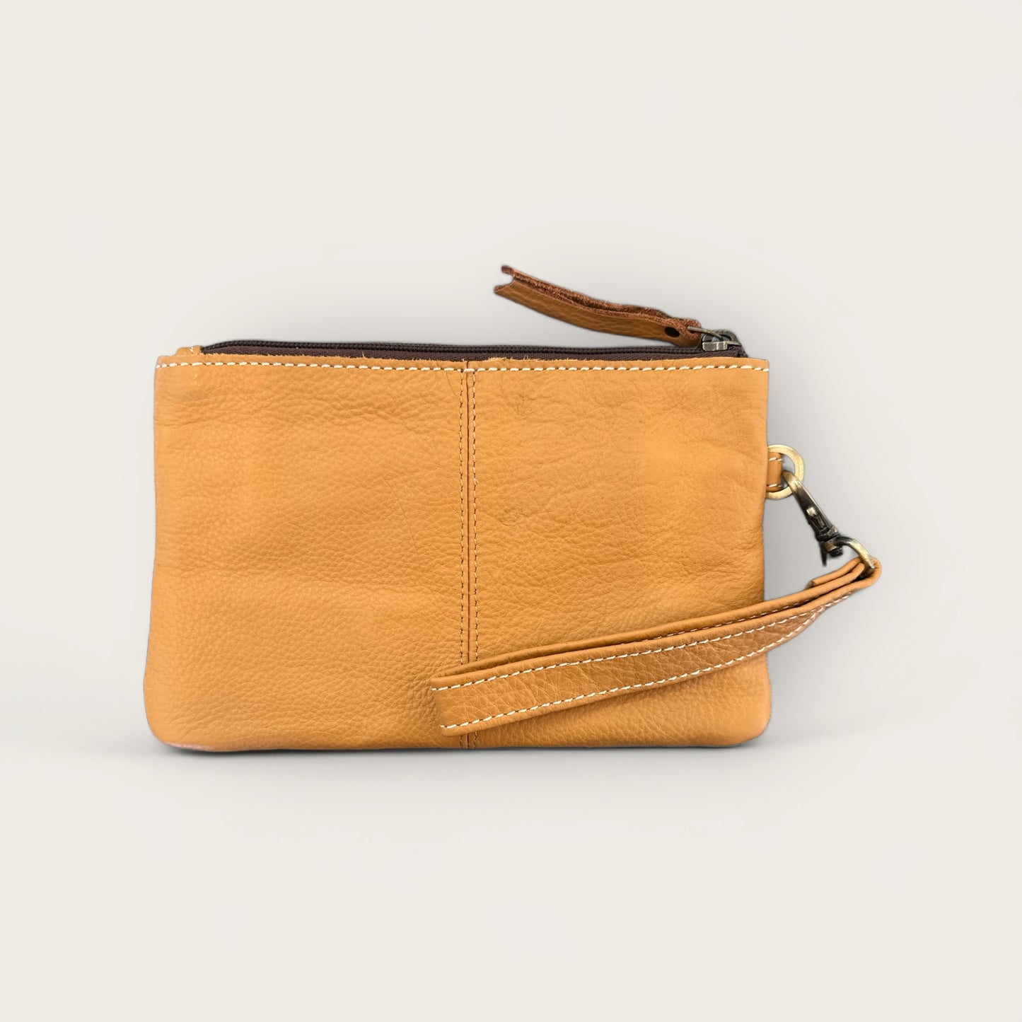 Cowhide Clutch with Tooling Details in Tan and White