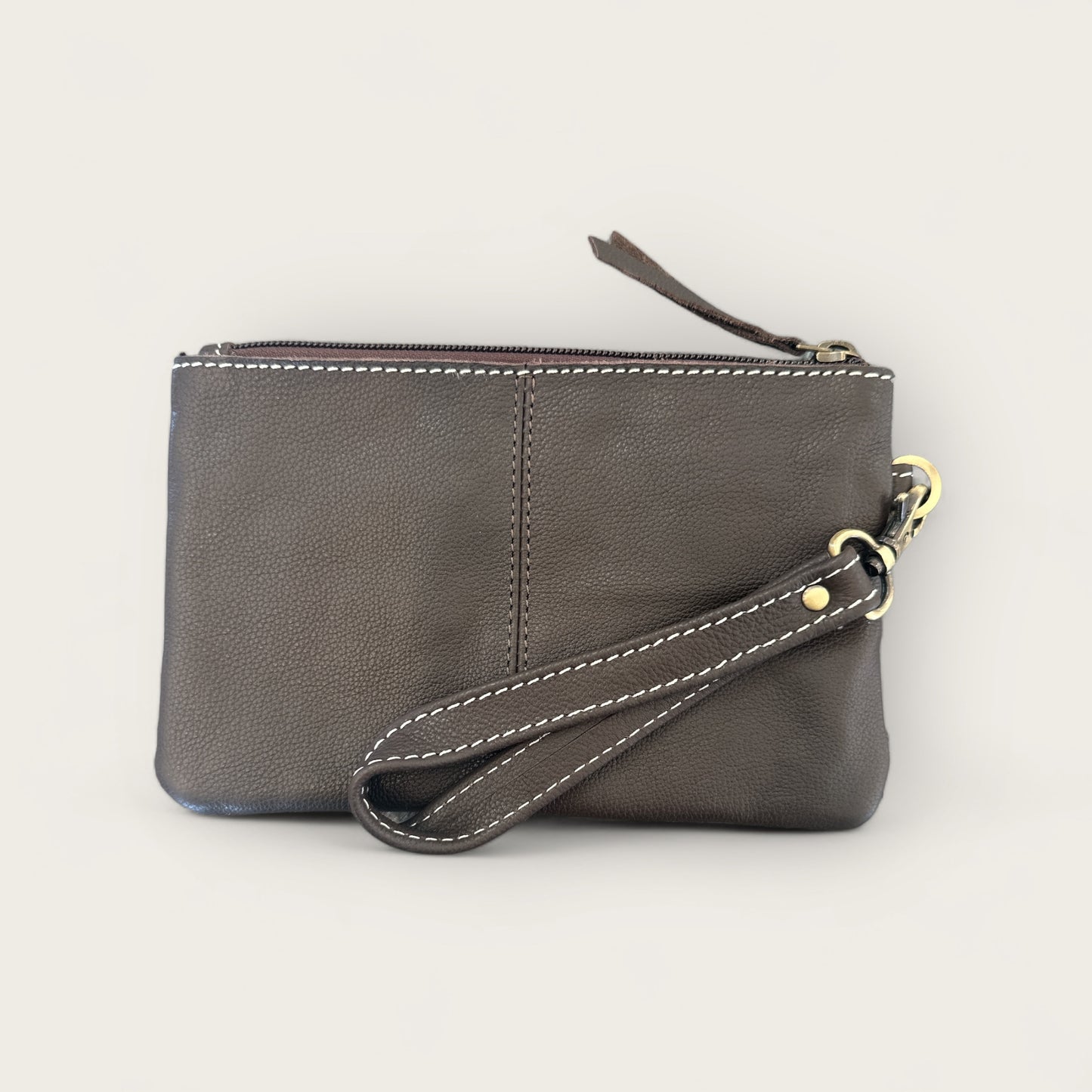 Cowhide Clutch with Tooling Details in Brown and White