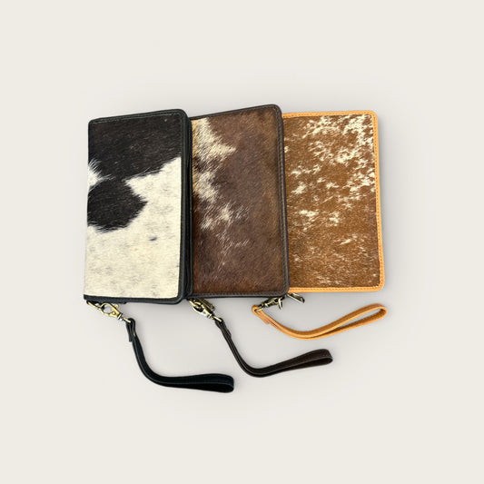 Large Cowhide and Leather Wallet with detachable hand strap