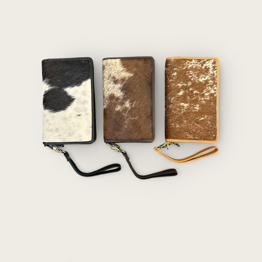 Large Cowhide and Leather Wallet with detachable hand strap