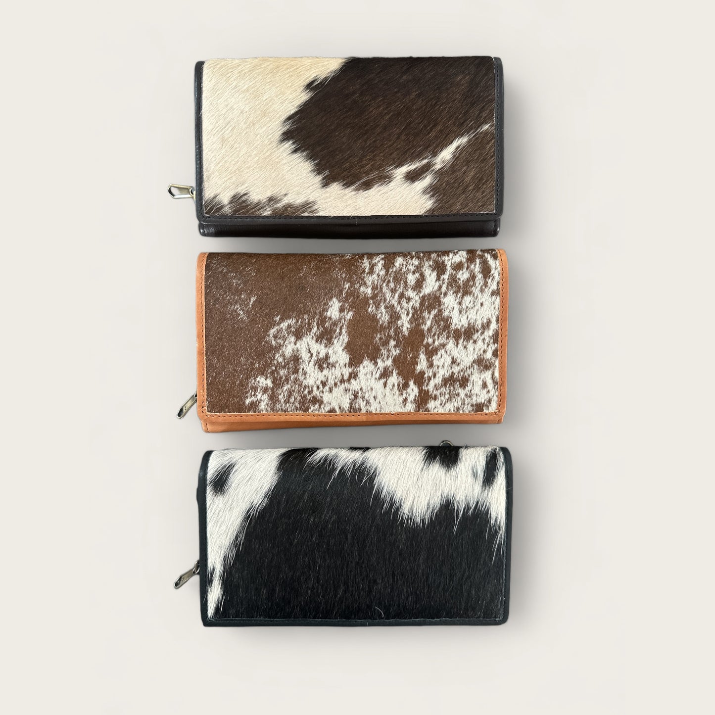 Large Cowhide and Leather Fold Wallet with lots of space in Black, Brown and Tan