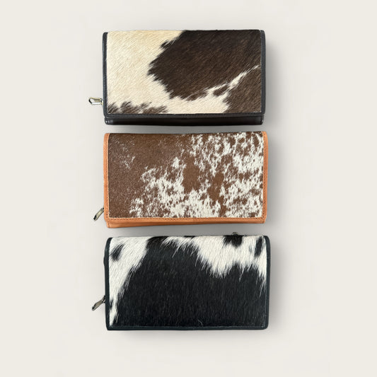 Large Cowhide and Leather Fold Wallet with lots of space in Black, Brown and Tan