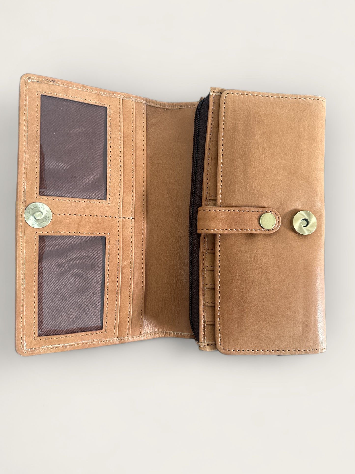 Large Cowhide and Leather Fold Wallet with lots of space in Tan and White