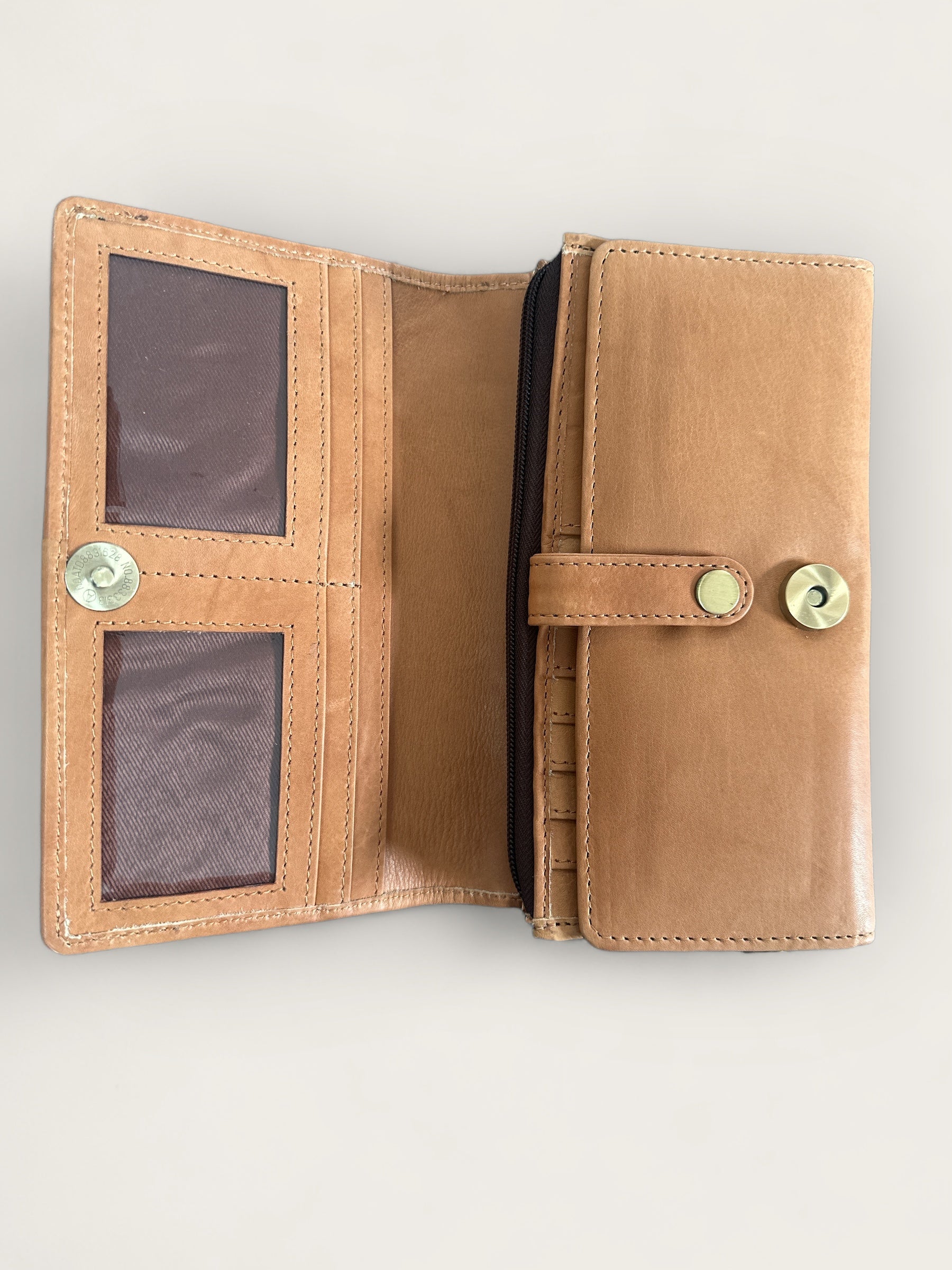 Large Cowhide and Leather Fold Wallet with lots of space in Tan and White