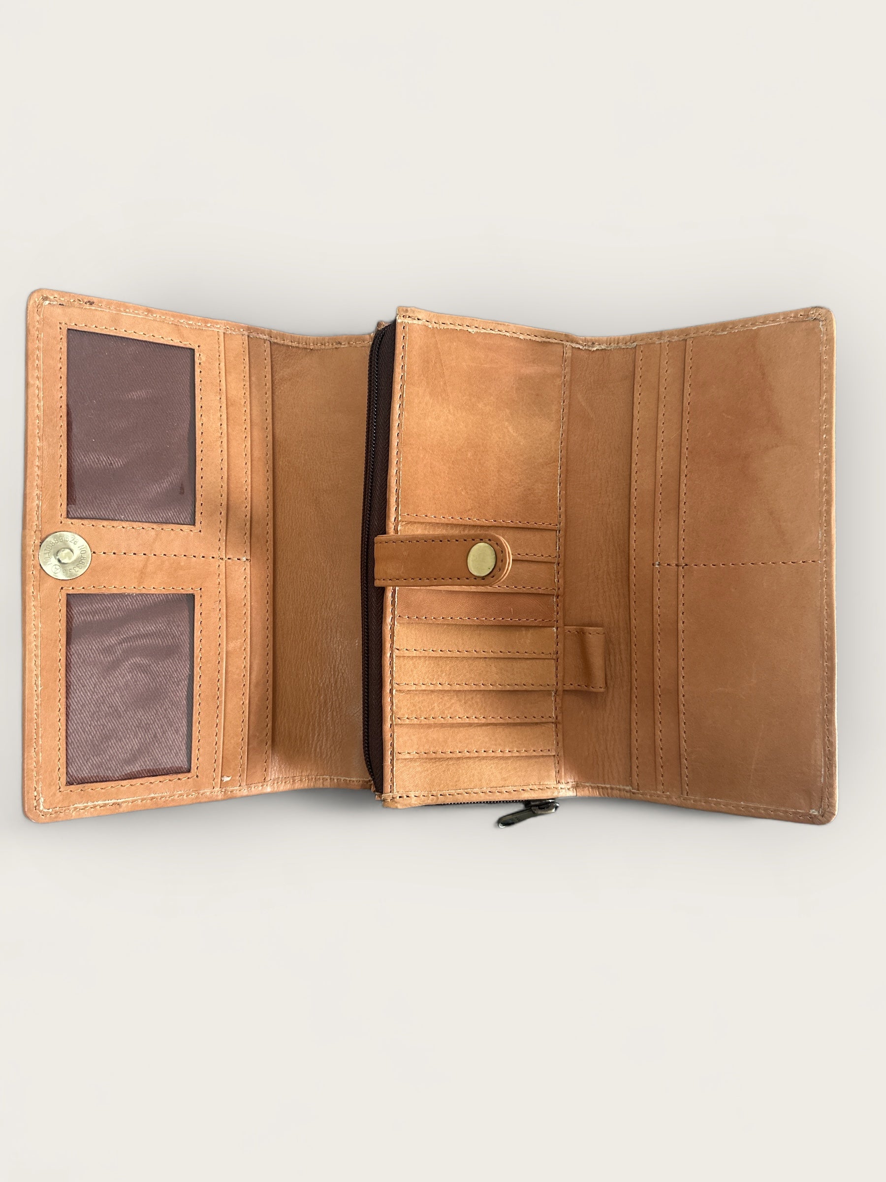 Large Cowhide and Leather Fold Wallet with lots of space in Tan and White
