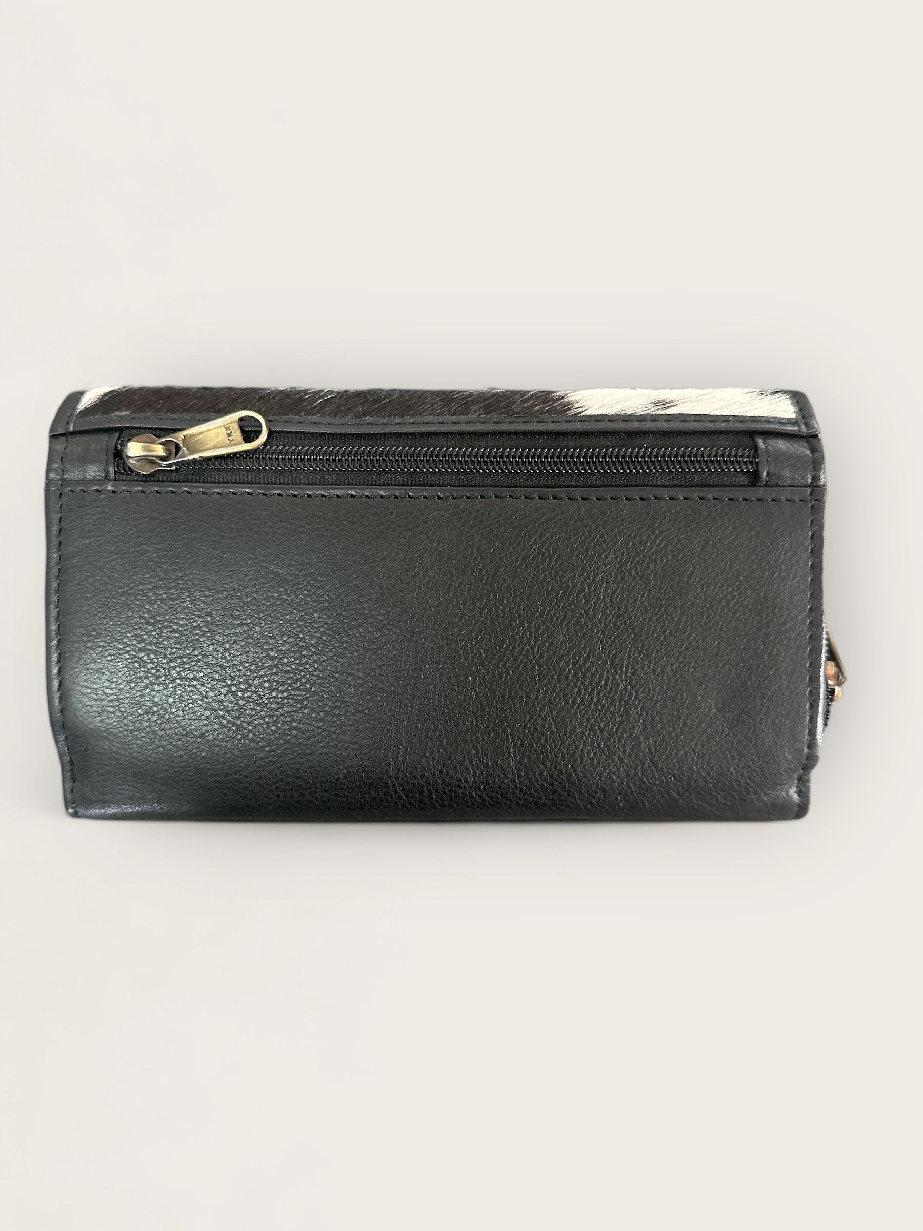Large Cowhide and Leather Fold Wallet with lots of space in Black and White