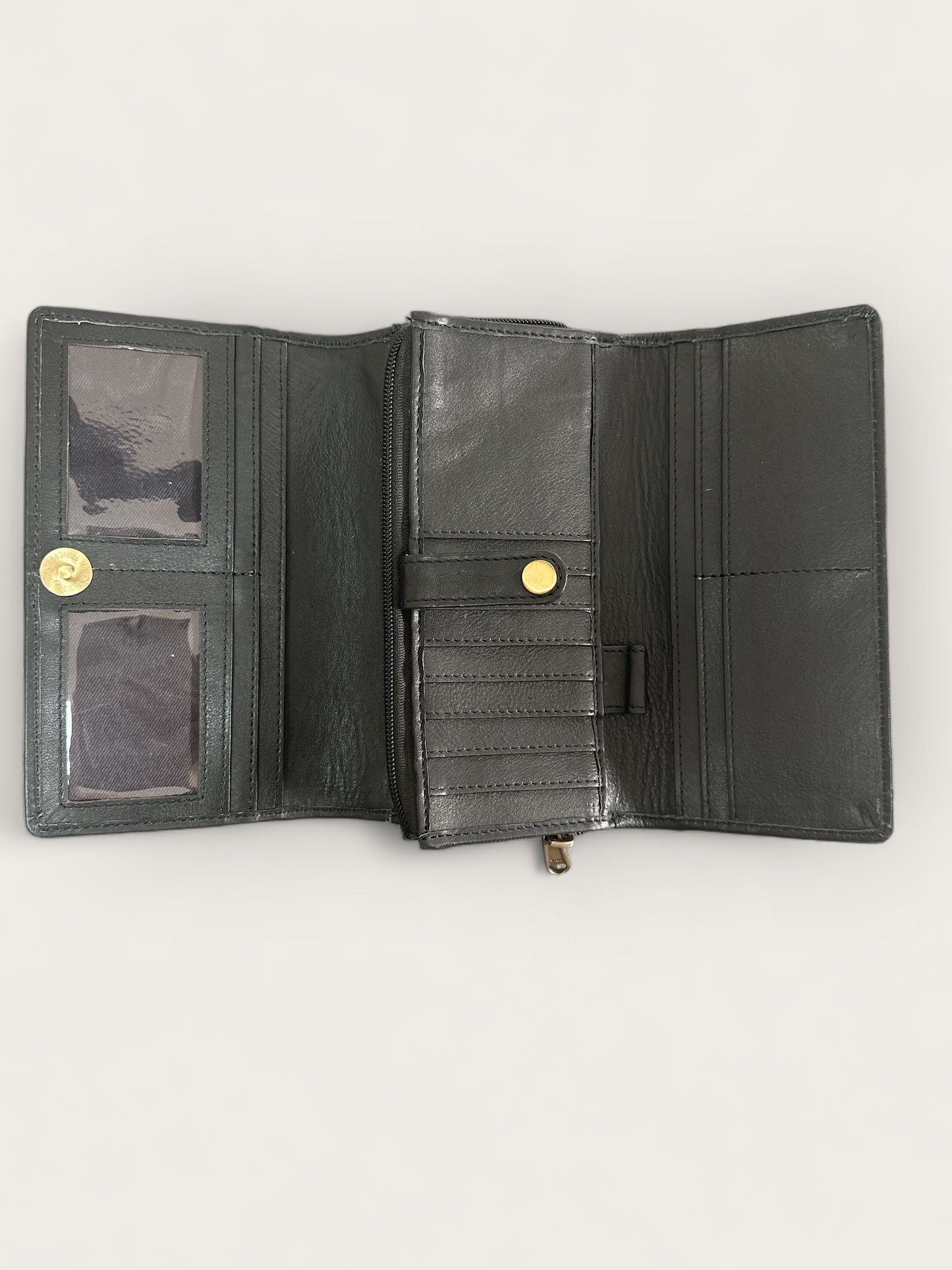 Large Cowhide and Leather Fold Wallet with lots of space in Black and White