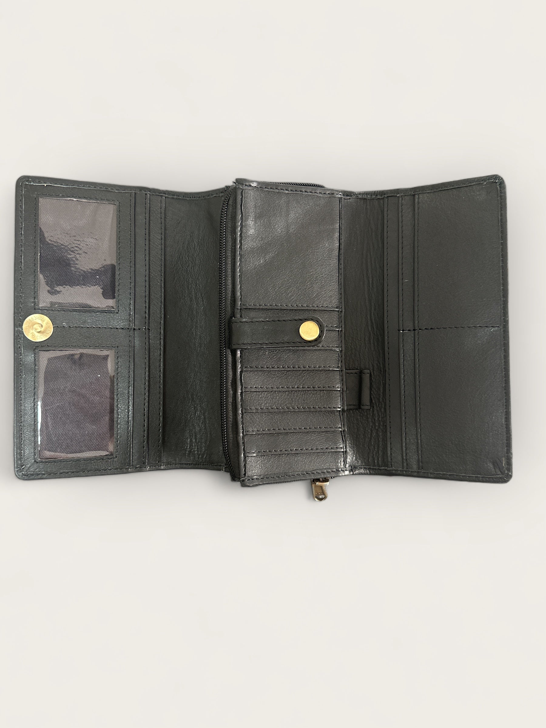 Large Cowhide and Leather Fold Wallet with lots of space in Black and White