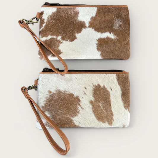 Cowhide Clutch with detachable strap in tan