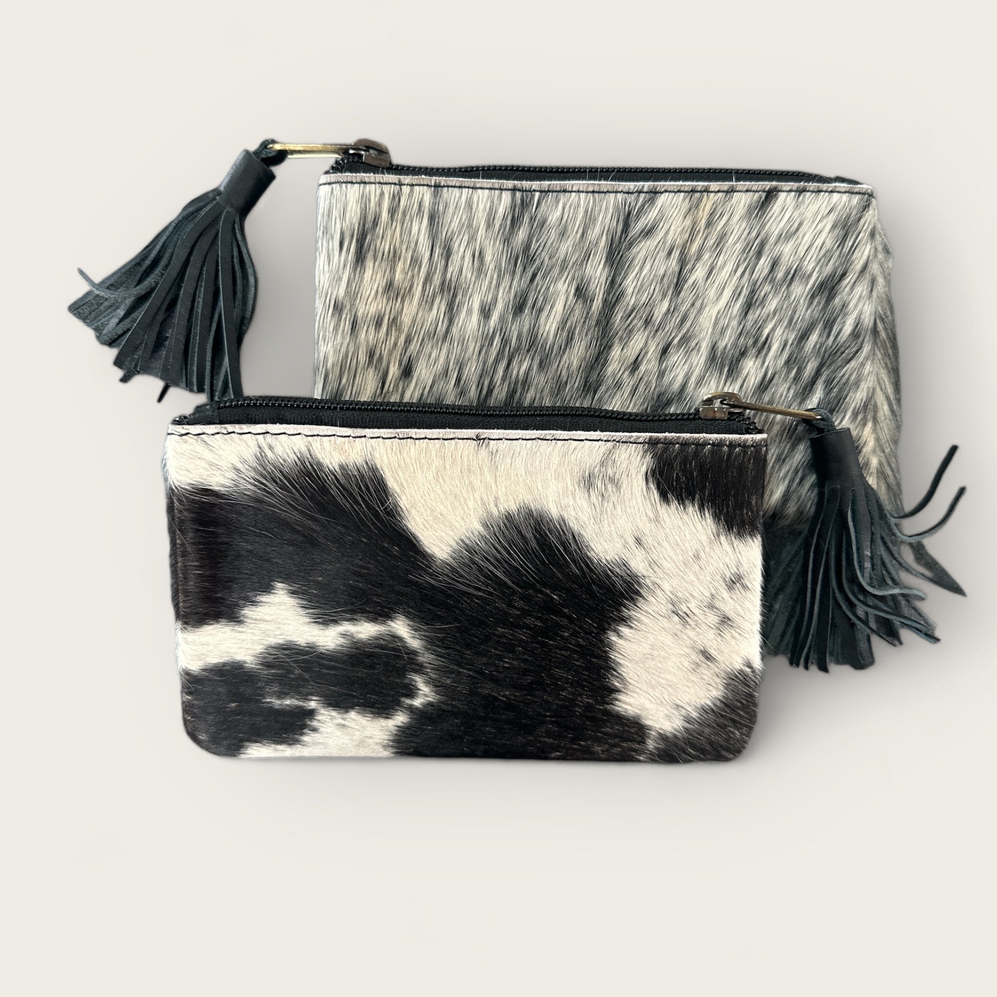 Black and White Cowhide Tassel Purse