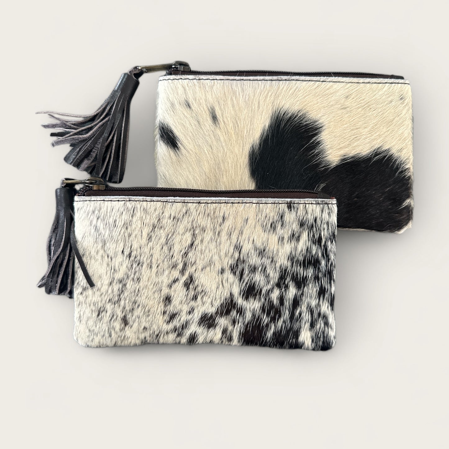 Brown and White Cowhide Tassel Purse