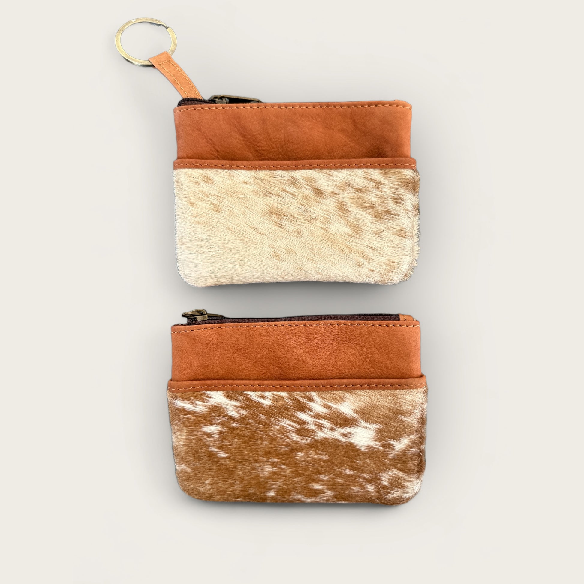 Small Cowhide and Leather Coin Purse in Tan