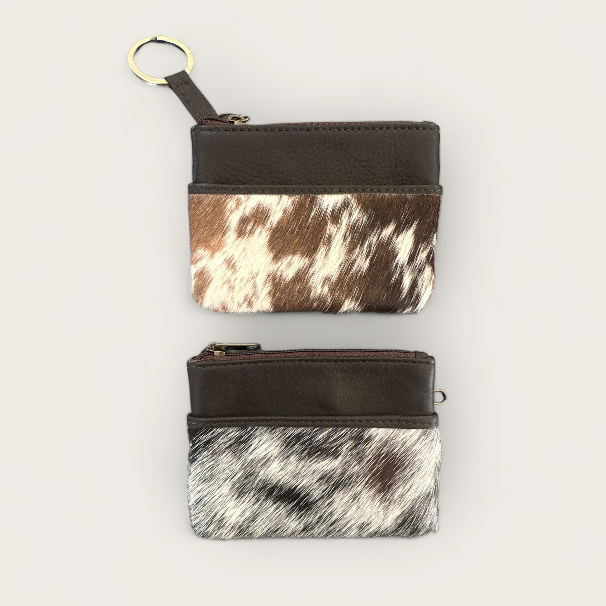 Small Cowhide and Leather Coin Purse in Brown