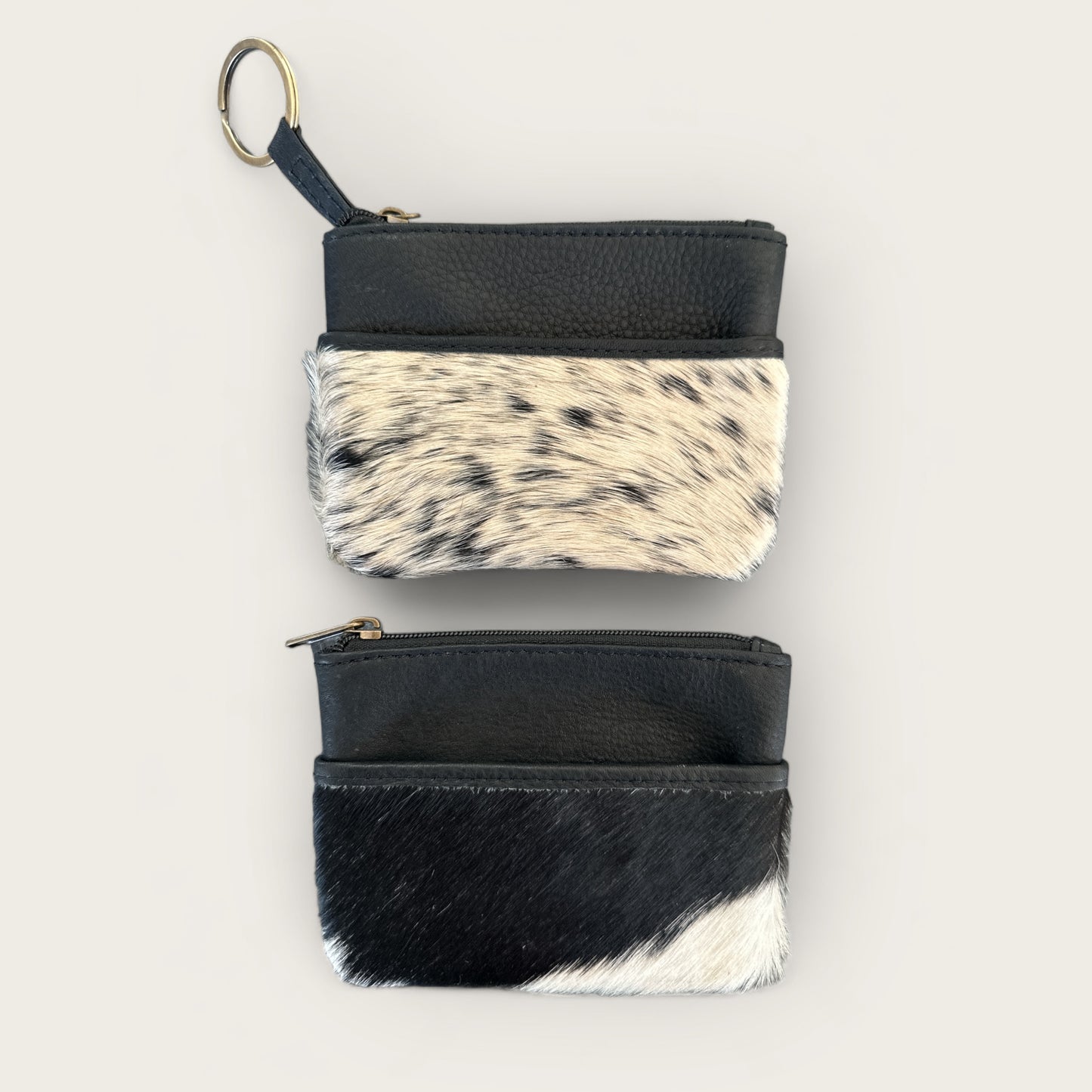 Small Cowhide and Leather Coin Purse in Black